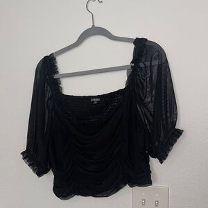 A New Day Black Puff Sleeve Ruched Blouse
